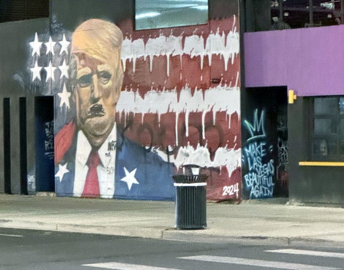 Donald Trump su un muro di una casa a Las Vegas. © Münzenberg Medien, luogo e data dello scatto: novembre 2024 a Las Vegas, Stato federale del Nevada